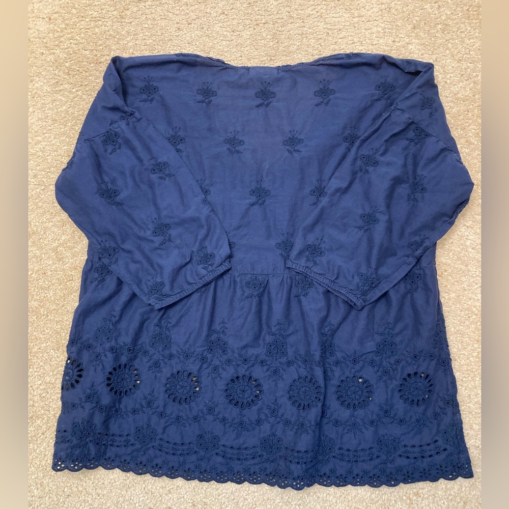 J. Jill Embroidered Eyelet V-Neck Blouse, Top, Navy Blue, Floral, Women’s, Large - Picture 5 of 7